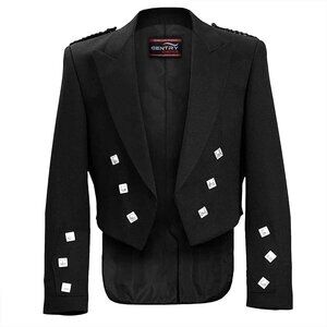 Mens Prince Charlie Scottish Bagpipe Jacket & Waistcoat Vest Black Formal Wear